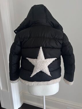 Sam Edelman Black Puffer Jacket with White Sherpa Star